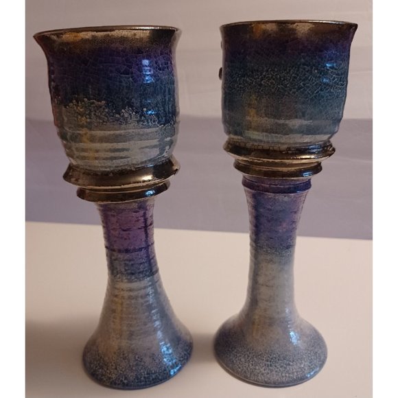 Goblets-Pair of Vintage Signed LaStella Art Pottery Goblets Medusa Mermaid OOAK - Picture 5 of 9